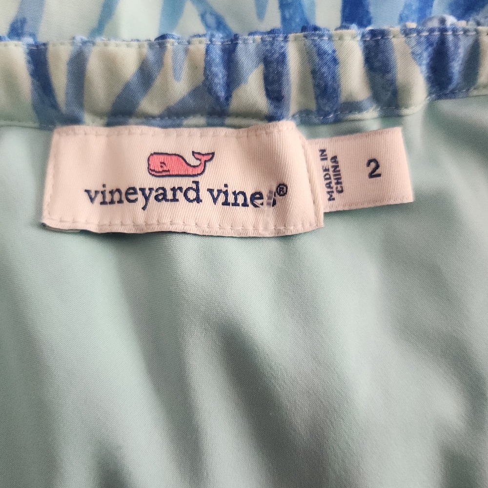 VINEYARD VINES Silk Blend Ruffle One-Shoulder Dress Blue Palm Leaf Size 2 $198 - Picture 6 of 7